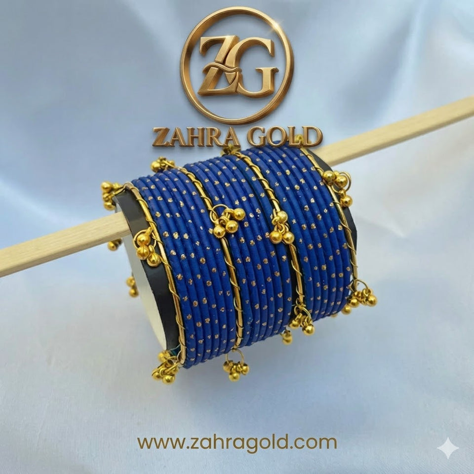 Blue Dotted Golden Viral Kashmiri Bangles