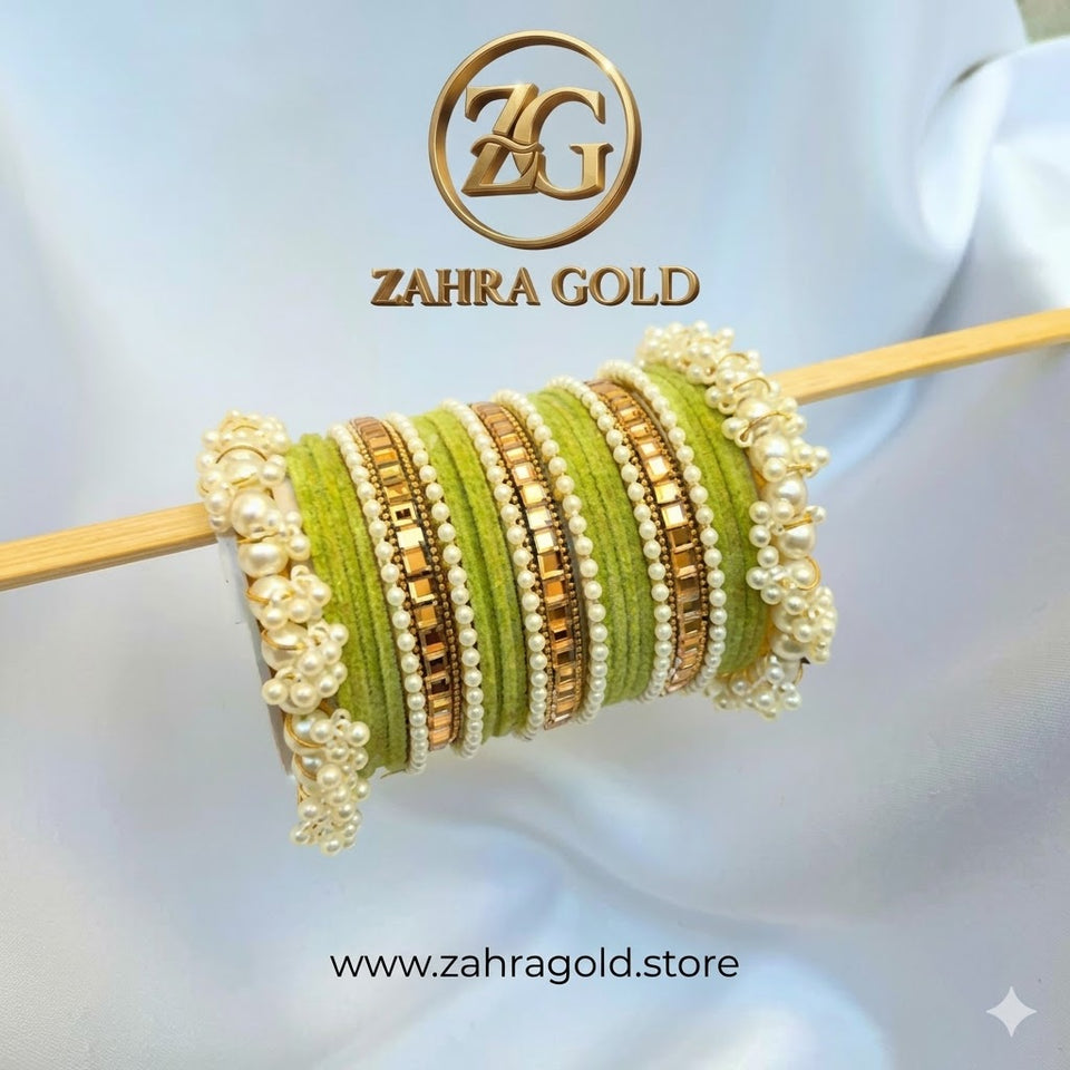 Light Green Triple Karra Gajra Bangles