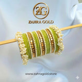 Light Green Triple Karra Gajra Bangles