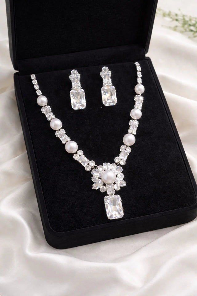 Premium Zircon Necklace-14 (Silver)