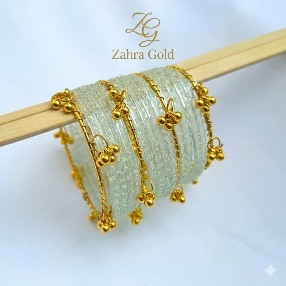 White Viral Raindrop Original Kashmiri Glass Bangles