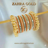 Peach Tetra Silver Karra Bangles Set