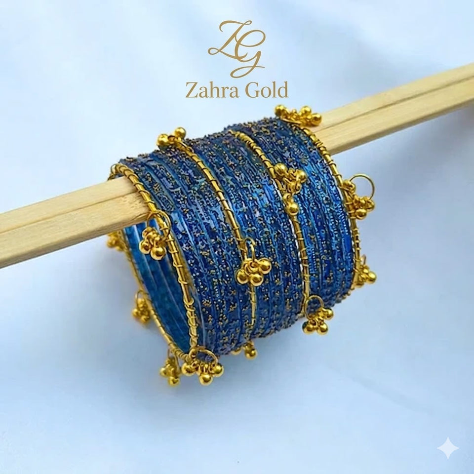 Royal Blue Viral Raindrop Original Kashmiri Glass Bangles