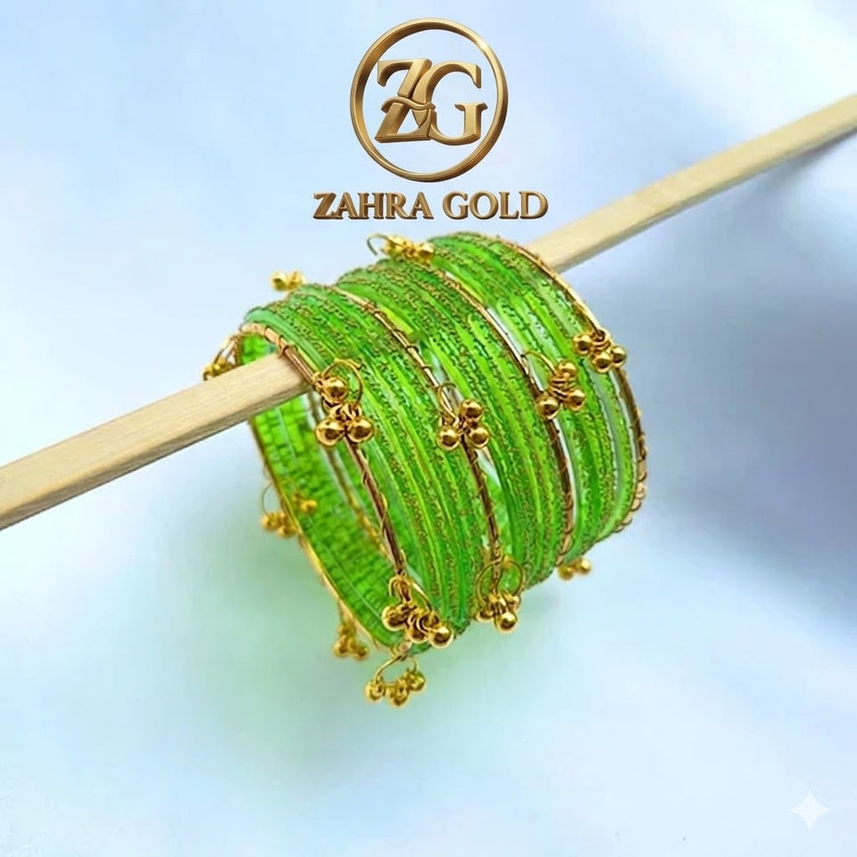 Parrot Green Viral Raindrop Kashmiri Bangles - 2.5