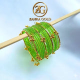 Parrot Green Viral Raindrop Kashmiri Bangles - 2.5