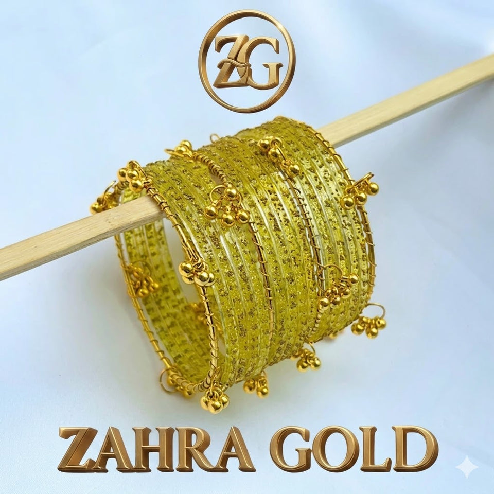 Yellow Raindrop Original Kashmiri Glass Bangles