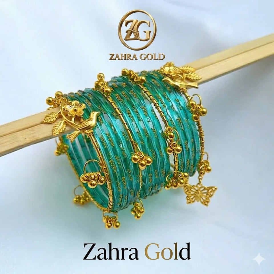 Sea Green Raindrop Original Kashmiri Glass Bangles