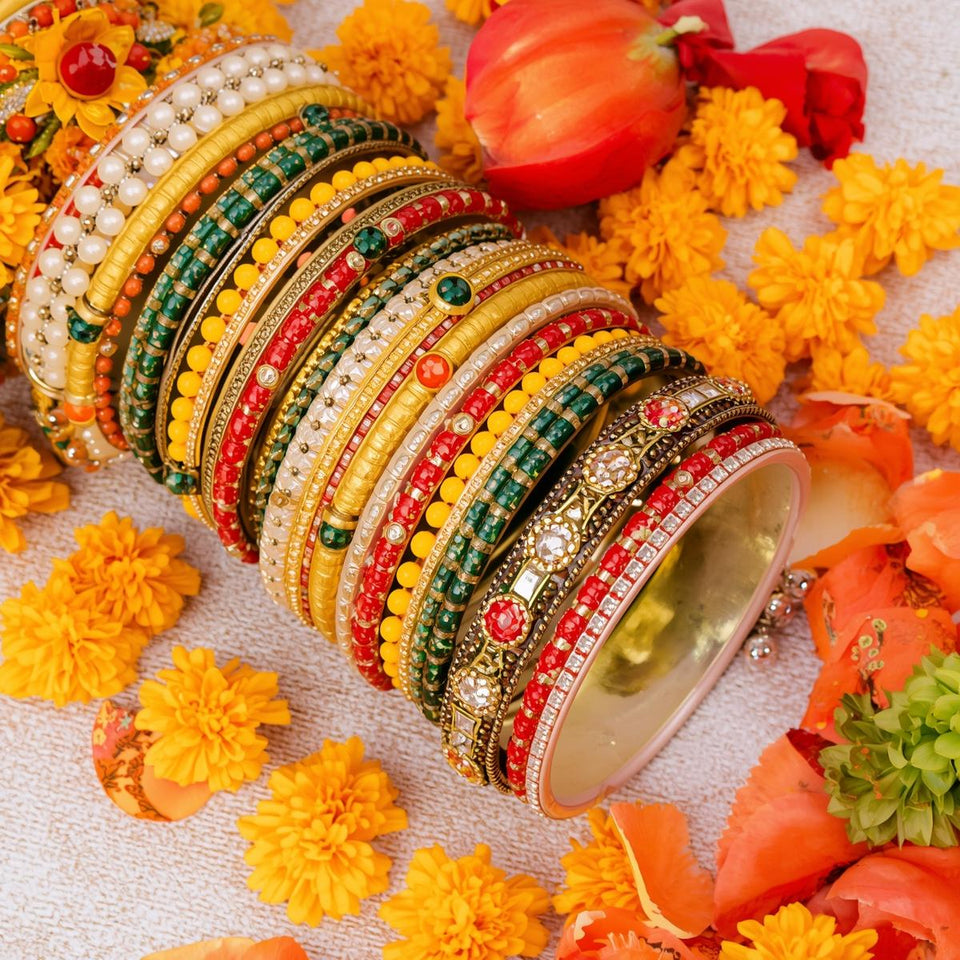 Bridal Pearl Rhinestone Dotted Bangles